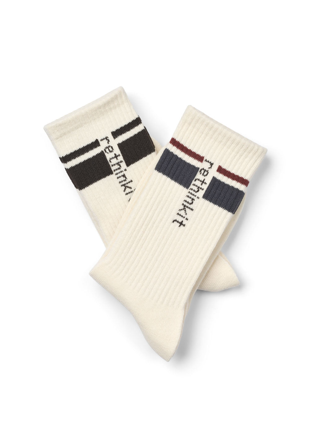 Rethinkit 2-pak Rethinkit Stribet Crew Sokker Accessory 1099 ink almost black