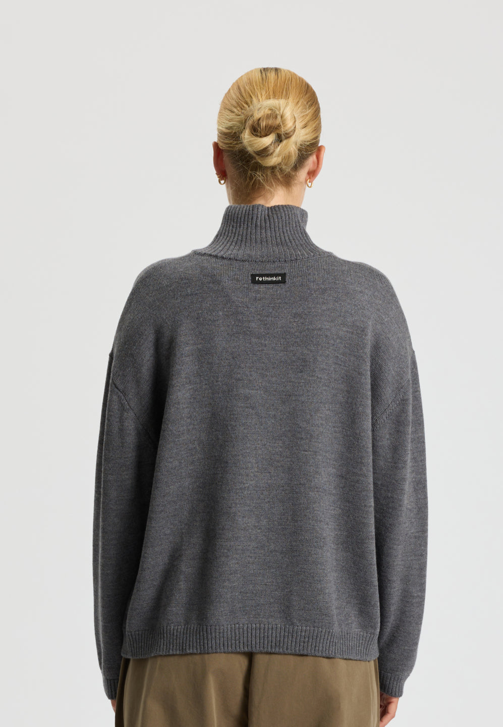 Rethinkit Wool Half Zip Oslo Knitted Tops 0107 dark melange grey