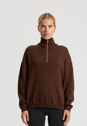 Rethinkit Wool Half Zip Oslo Knitted Tops 3015 brown melange