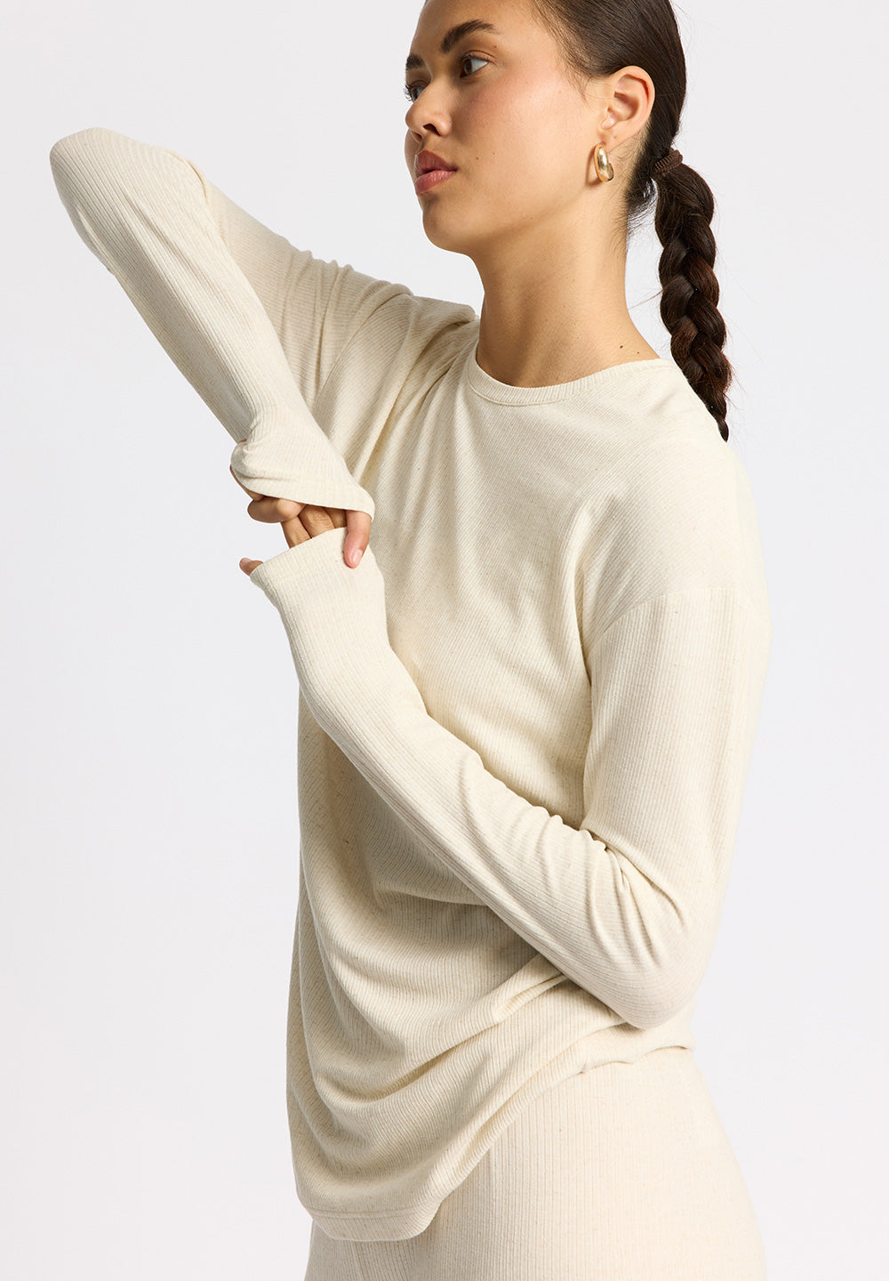 Rethinkit Langærmet Rib Tee Merci Tee 3227 soft beige melange