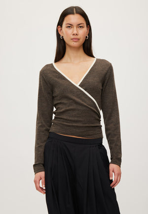 Rethinkit Merino Wool Wrap Cardigan Haze Cardigan 9537 dark brown melange