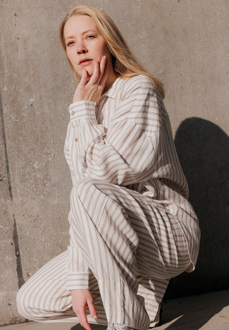 Rethinkit Stribet Skjorte PJ  Shirts and Blouses 0076 warm grey stripe
