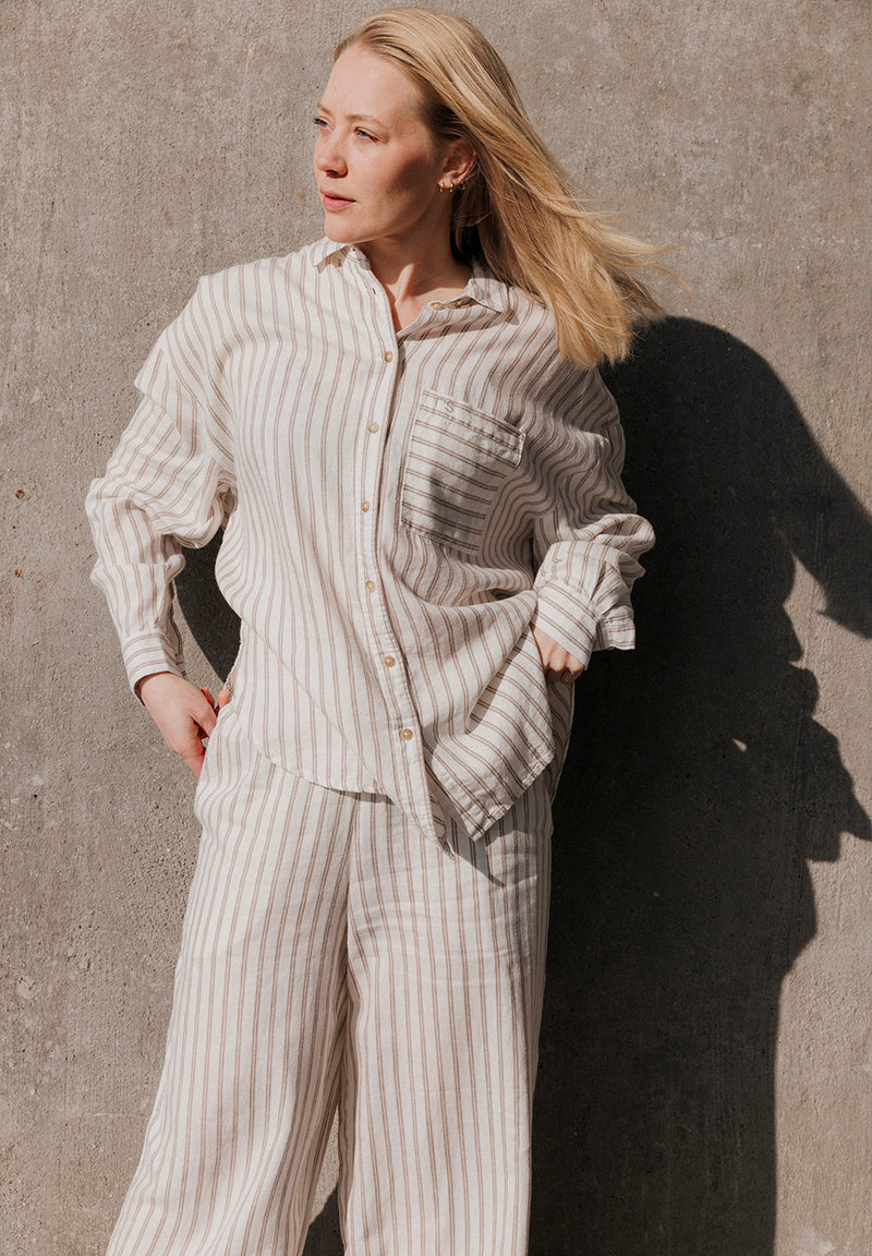 Rethinkit Stribet Skjorte PJ  Shirts and Blouses 0076 warm grey stripe