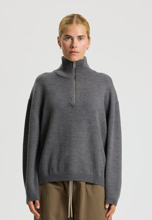 Rethinkit Wool Half Zip Oslo Knitted Tops 0107 dark melange grey