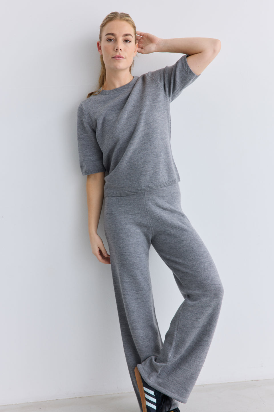 Rethinkit Wool Short Sleeve Keep Me Knitted Tops 0220 light melange grey