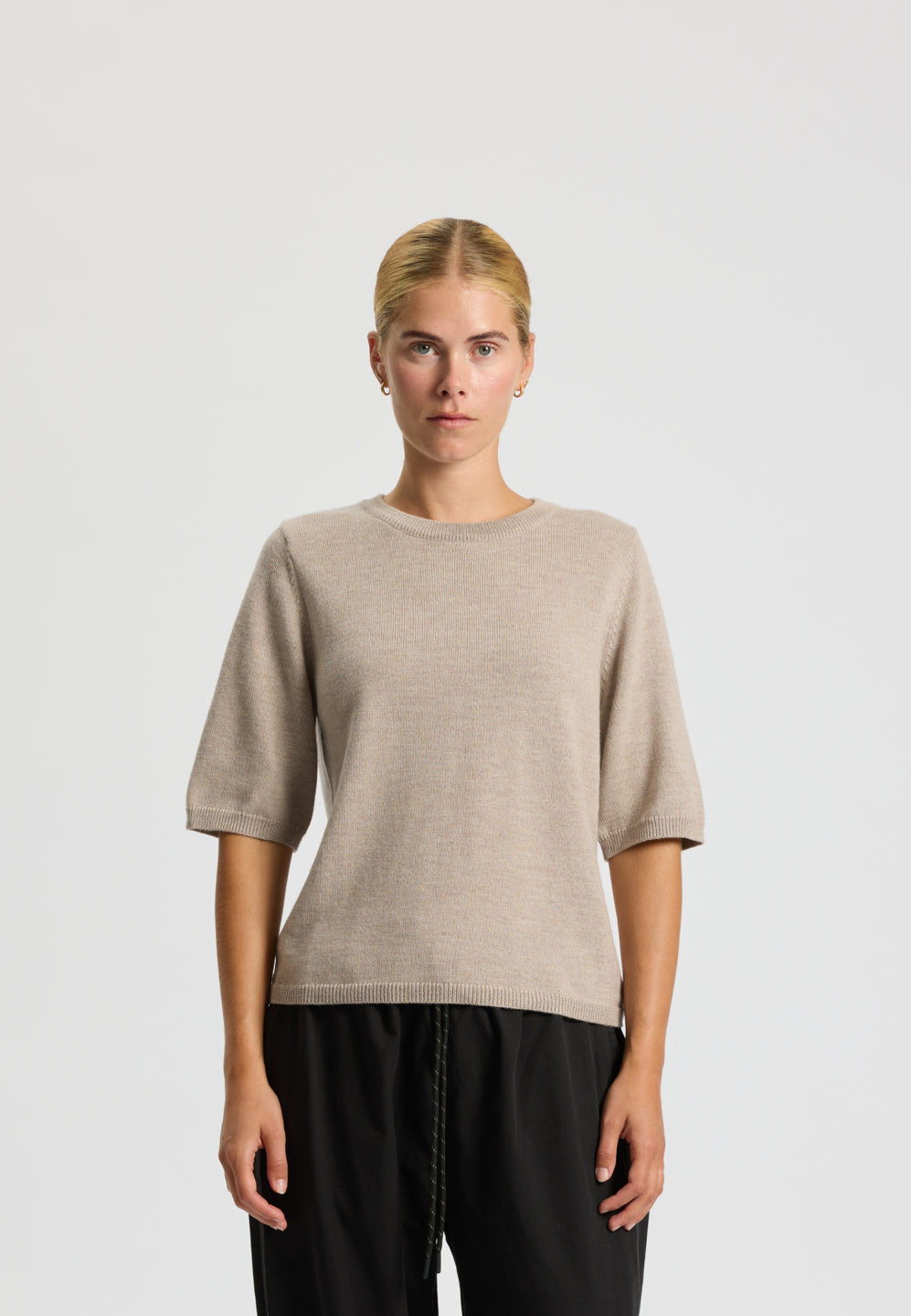 Rethinkit Wool Short Sleeve Keep Me Knitted Tops 3238 warm sand melange